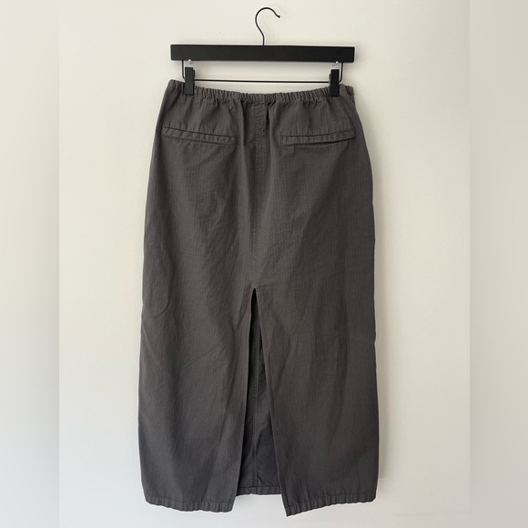 VTG ripstop grid maxi skirt: grey S-M w/ techy bungee cord drawstring + backslit - Picture 4 of 11